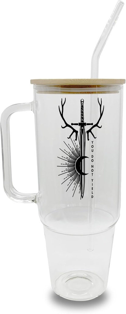 Sip-Sip Hooray! Throne of Glass 40oz Glass Tumbler with Lid and Straw Bookish Fantasy Iced Coffee Cup You Do Not Yield Dragon Reader Gift ToG Mug for Sarah J Maas Fans Dishwasher Safe