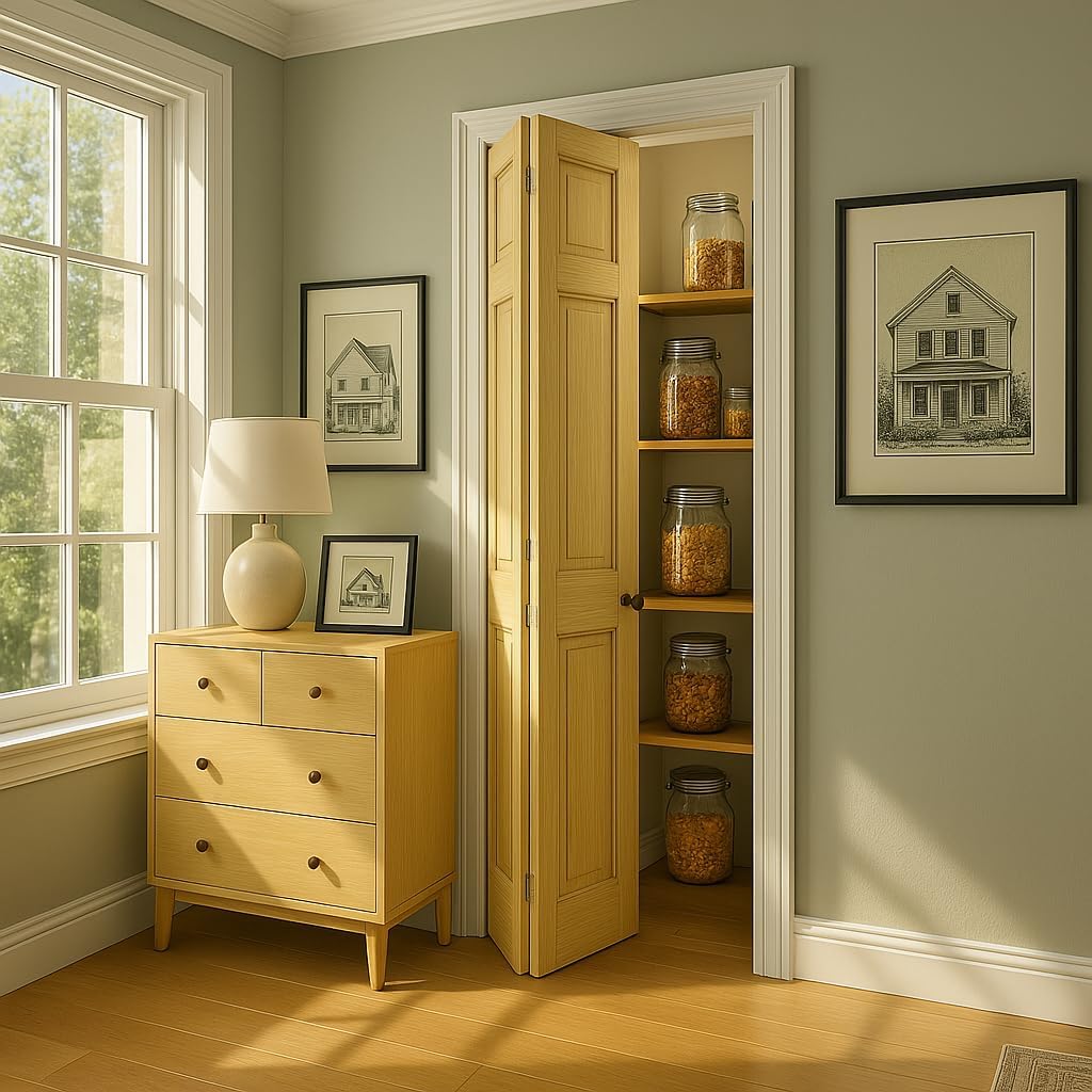 S&Z TOPHAND® 28in x 80in Paneled Wood Unfinished Bi-Fold Door, Closet Door, Pine Wood Interior Door Slab, Barn Door with Hardware Kits & Handle