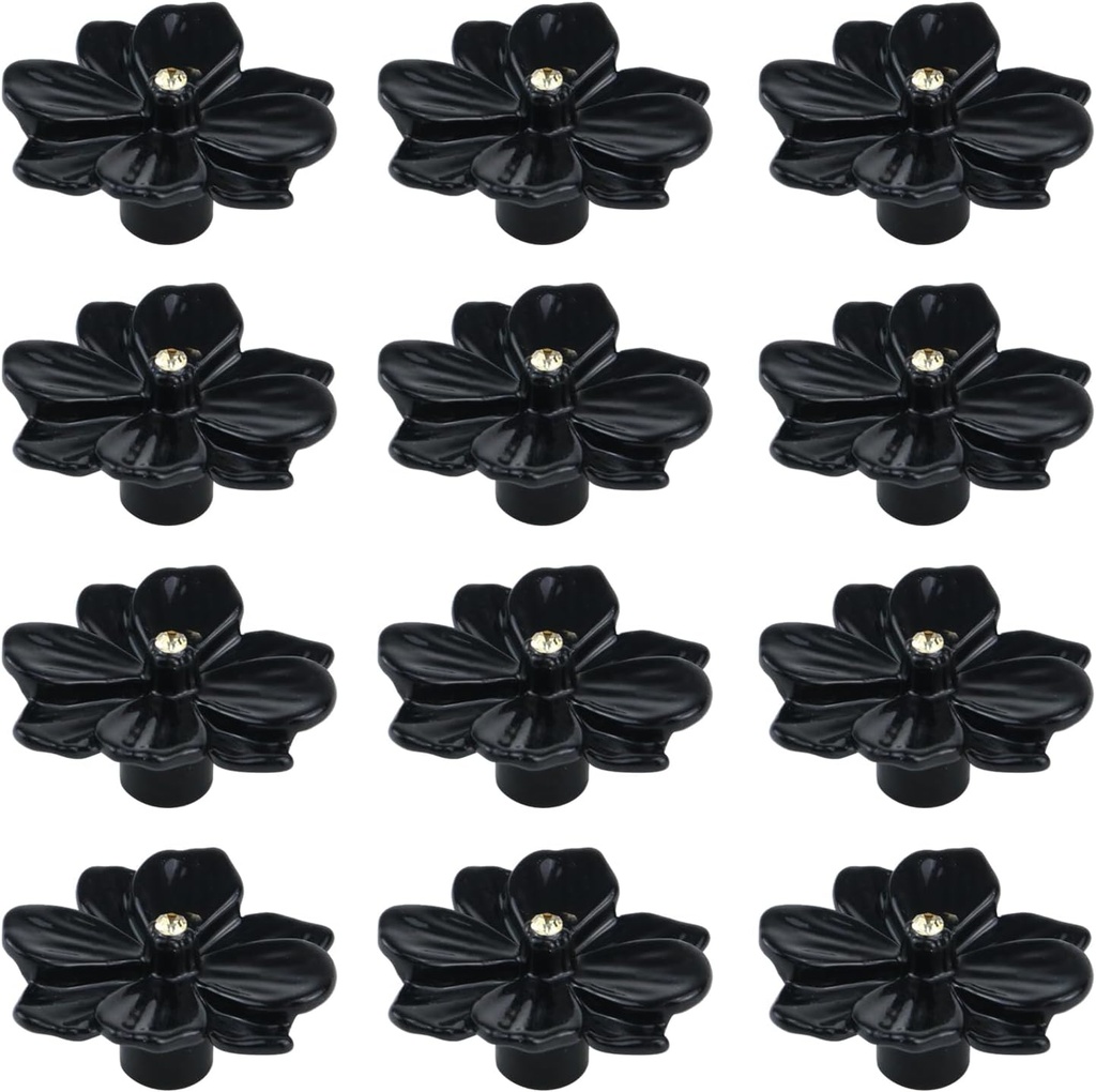 Crapyt Flower Cabinet Knobs Heavy Duty Kitchen Shabby Chic Zinc Alloy Black Drawer Pull Handle 12 PCS Vintage Decorative Furniture Replacement with Mounting Screws