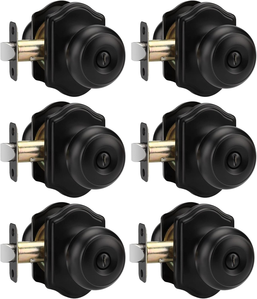 goldenwarm Matte Black Door Knobs Interior, Bedroom Door Knob & Bathroom Classic, Black Interior Door Knobs 6 Pack
