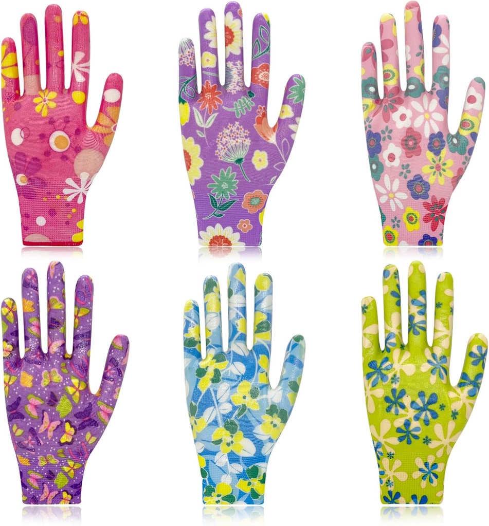 Garden Gloves for Women, Breathable Nitrile Coated Gardening Work Gloves for Women, Planting, Seeding,6 Pairs