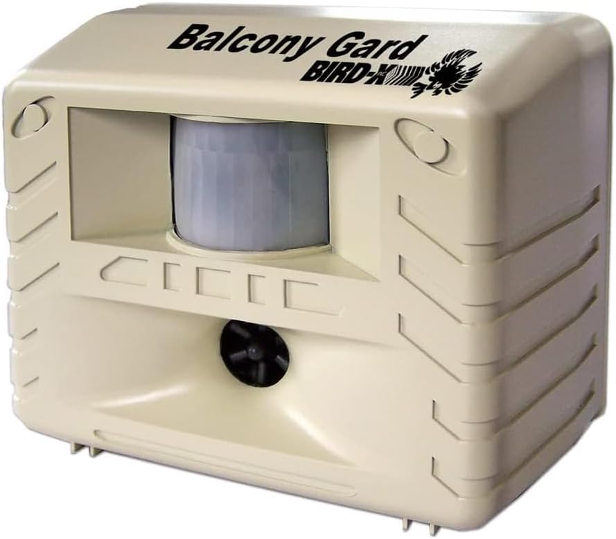 Bird-X Balcony Gard, Ultrasonic Bird Preventer, Outdoor Bird Decoy with Motion-Sensor, Easy to Install, Covers up to 900 sq. ft., 15 to 25 kHz Frequency, 6.75" x 5.5" x 3.5"