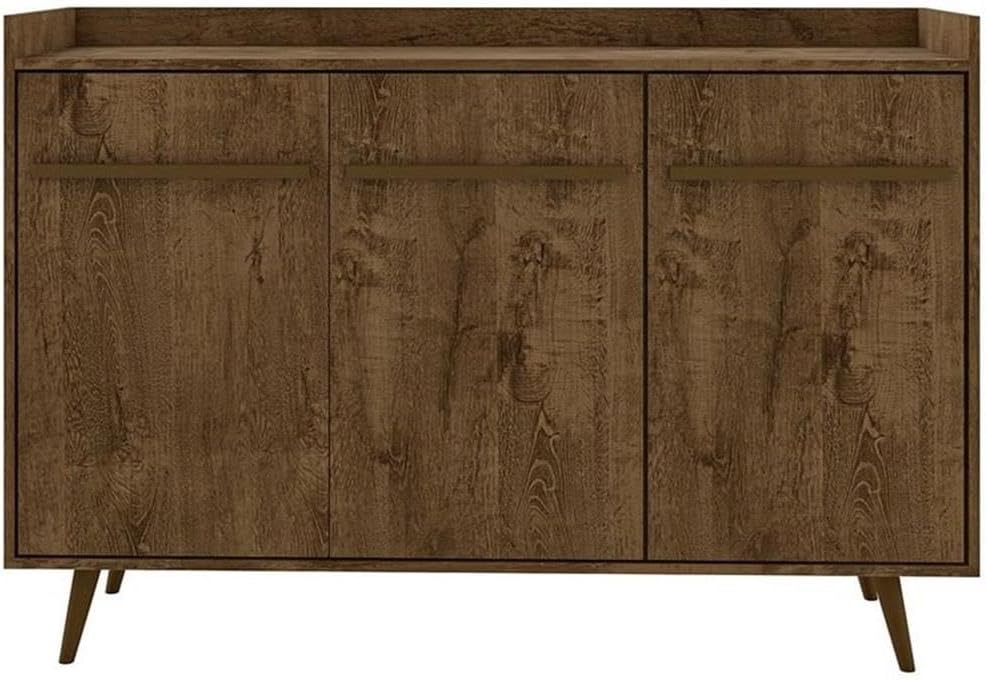 Manhattan Comfort Bradley Buffet Cabinet with Storage, Mid Century Modern Sideboard with 4 Shelves and Soft Close Doors, TV Stand Media Console for up to 50" Screens, 53.54" Long, Rustic Brown