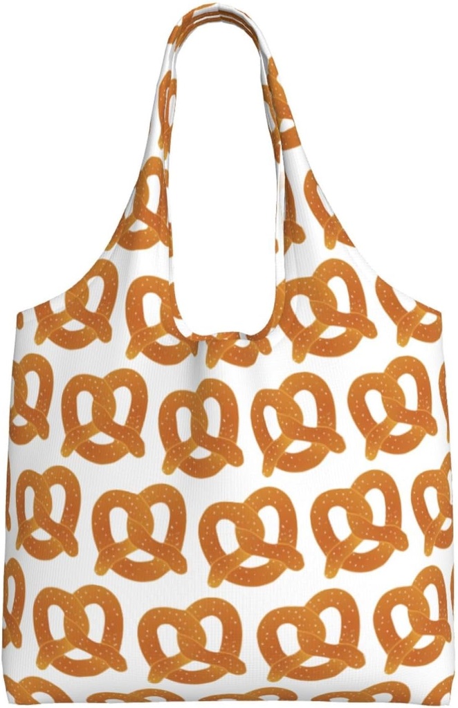 Pretzel Pattern Canvas Tote Bag – Lightweight & Durable Commuter Shoulder Bag, Reusable Grocery Shopping Bag
