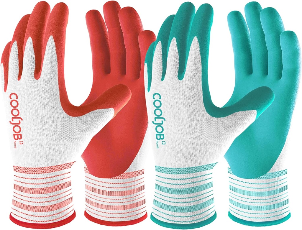 COOLJOB 6 Pairs Gardening Gloves for Women Ladies, Breathable Rubber Coated for Yard Garden, Outdoor Indoor Protective Work with Grip, Medium Size, Red & Green