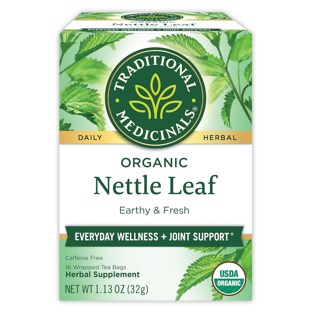 Traditional Medicinals Organic, Nettle Tea - Supports Joint Health & Overall Wellness with Stinging Nettle - Kosher, Non-GMO, Caffeine-Free, Compostable - 16 Tea Bags