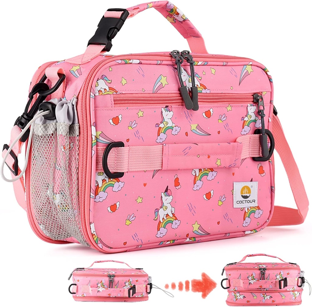 Lunch Box Kids, Expandable Insulated Lunchbox for Girls Boys,Soft Cooler Bag with Strap,Back to School Thermal Reusable Lunch Bag for Work School Picnic (Rainbow)