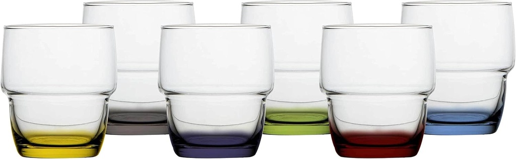 Water Glass Colour Base Set of 6 Stackable Unbreakable Coloured Ecozen Party, Transparent