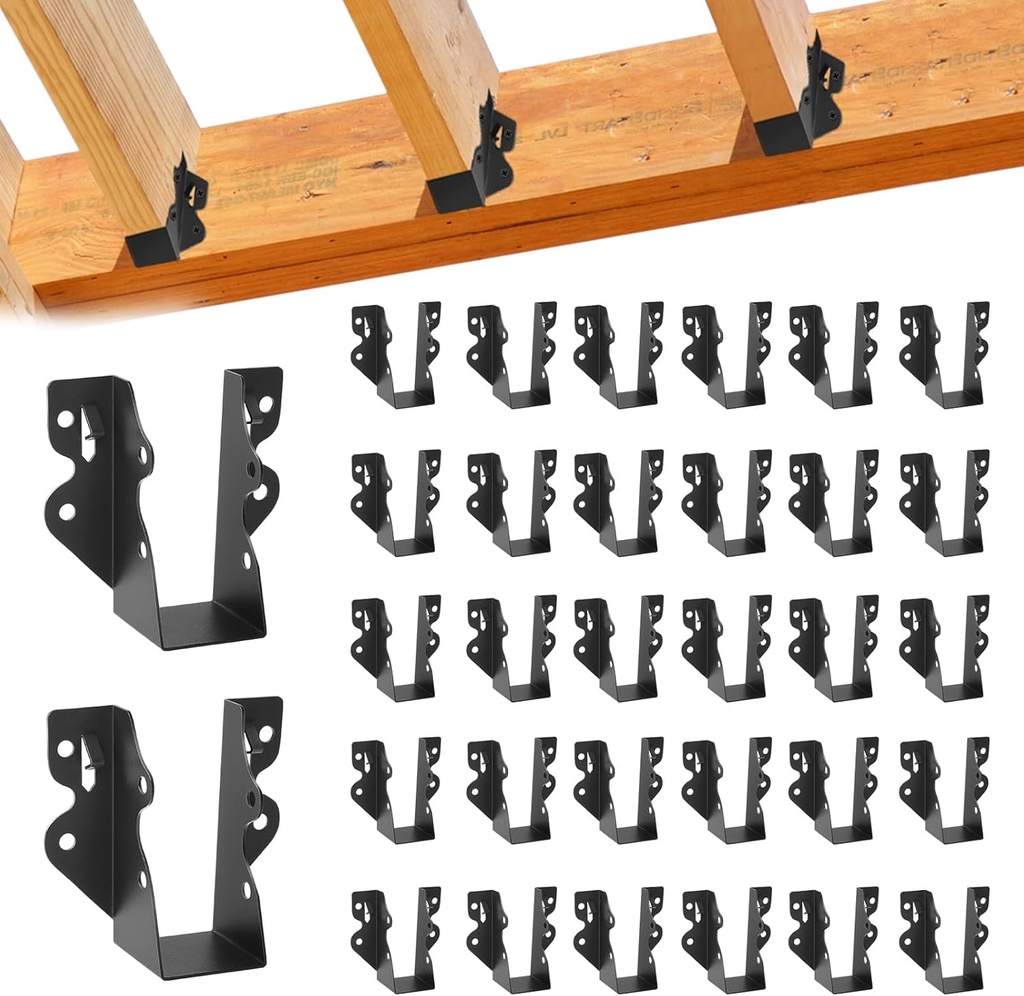 32 Pcs 2"x 4" Joist Hanger,Q235B Steel Face Mount Joist Hangers,Black Powder Coated Hurricane Ties for Rafter, Rafter Brackets for Floor, Deck and Ceiling Joists