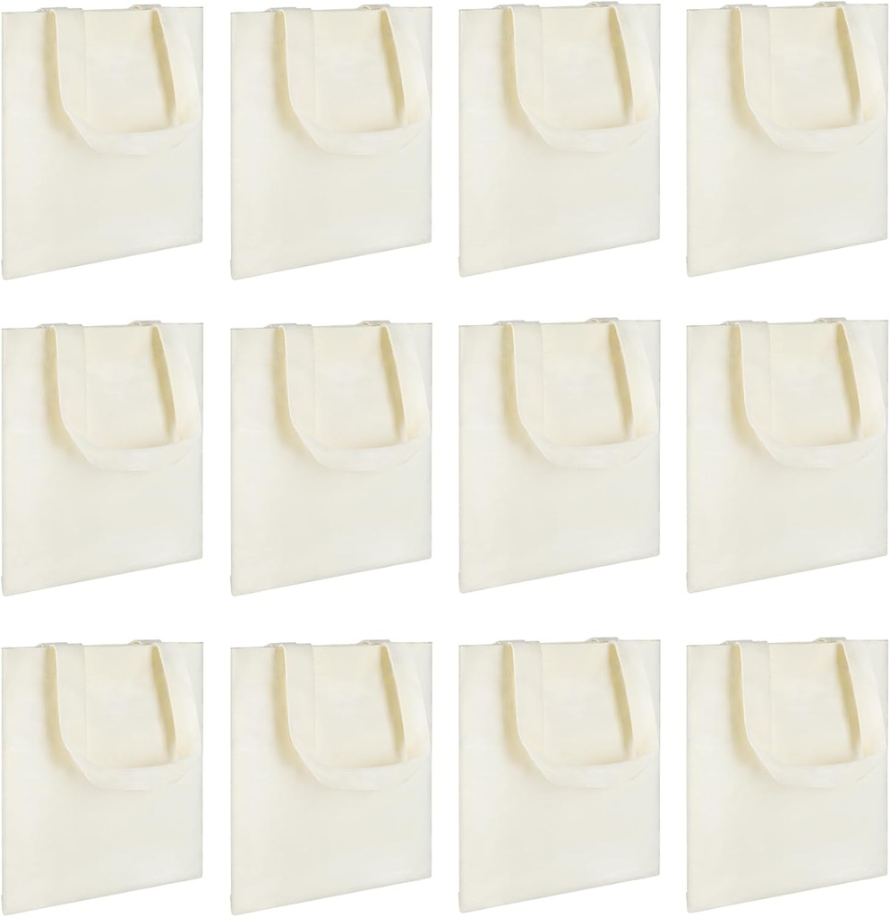 12 Pcs Mini Canvas Tote Bags, Blank Canvas Bag, Reusable Grocery Bags, DIY Sacks Goody Bags for Kids Christmas Tote Gift Bag(Beige,8.6 x7.8 inch)