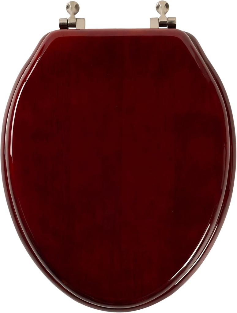 Toilet Seat, Solid Wood, Rubber Wood, High Gloss Finish, Mahogany Red, PIKLiDS (Elongated)