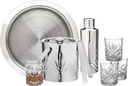 Godinger Bar Set - Cocktail Shaker, Stainless Ice Bucket, 4 Old Fashioned Glasses, Tongs and Tray - Dublin Collection
