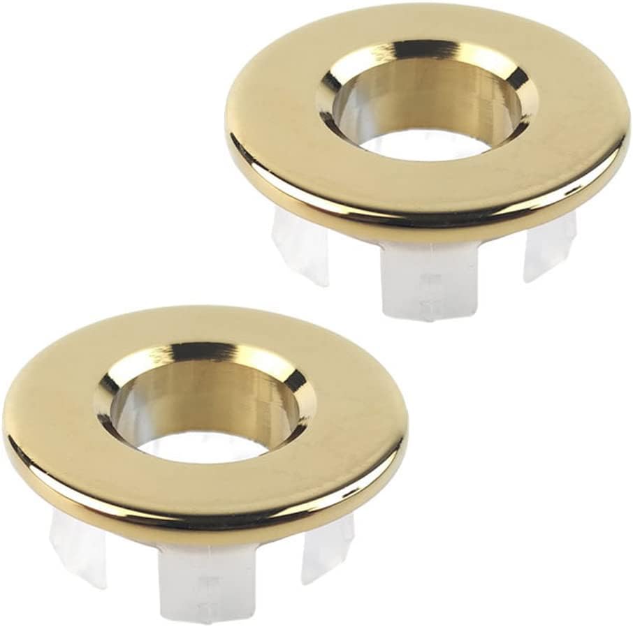 2Pcs Sink Overflow Cover Bathroom Sink Basin Trim Overflow Rings Round Caps Brass Insert In Hole Overflow Drain Cover Bath Tub Drain Ring (Golden)