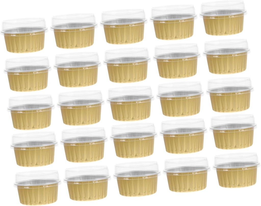 25pcs Gold Aluminum Foil Ice Cream Cups with Transparent Lids Practical Dessert Storage Boxes for Yogurt Jelly Cake Party Wedding and Holiday Use