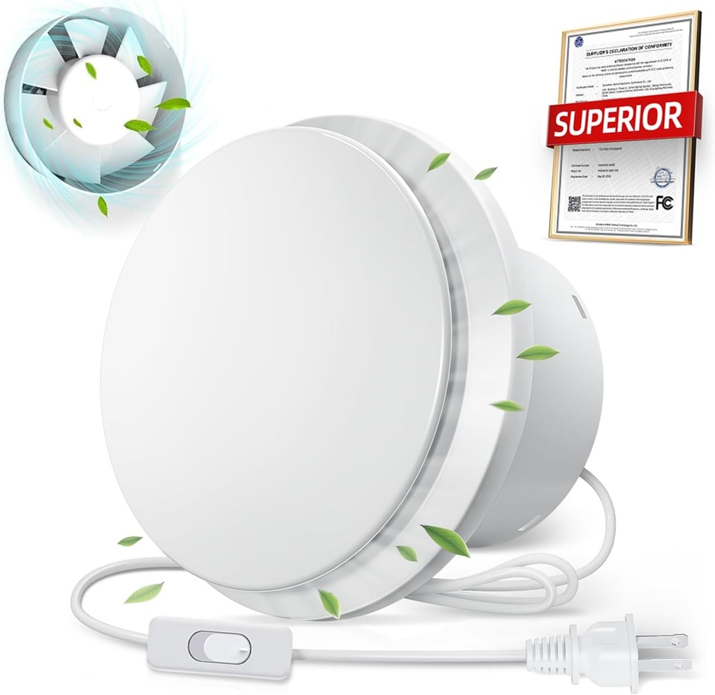 4 Inch Bathroom Exhaust Fan with Switch, Upgraded Exhaust Fan Low Noise IPX4 Waterproof 2600RPM Household Ventilation Fans, Window Ceiling Wall Mount Vent Fan for Attic Basement Garage Washroom P102A2