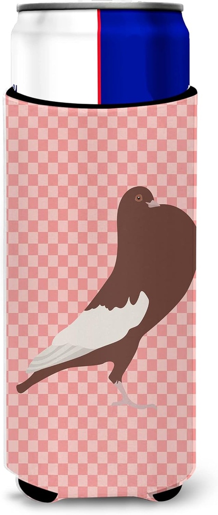 Caroline's Treasures BB7954MUK English Pouter Pigeon Pink Check Michelob Ultra Hugger for slim cans, Slim Can, Multicolor