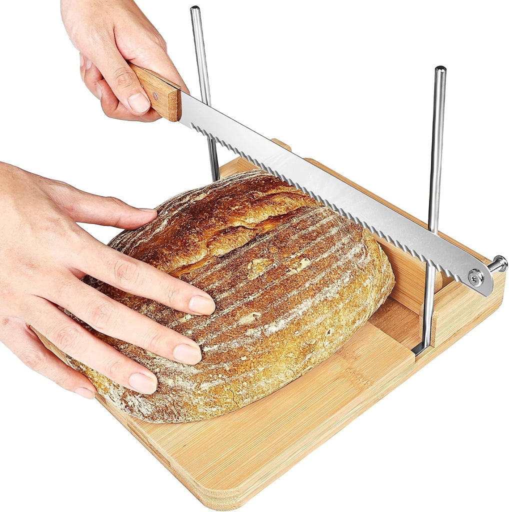 Upgraded Enlarge Size Bread Slicer for Homemade Bread w/Upgraded Bread Knife Adjustable to 8 Different Thickness Sourdough for Cakes, Sandwich, Toasts - Kitchen Gadget