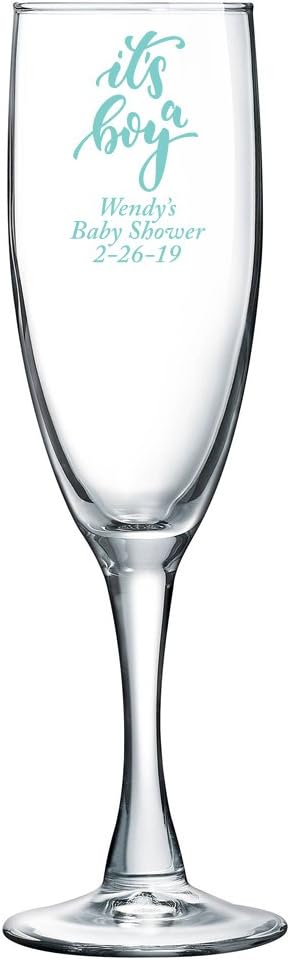 Personalized Color Printed Champagne Flute - It's a Boy - Robins Egg Blue - 72 pack
