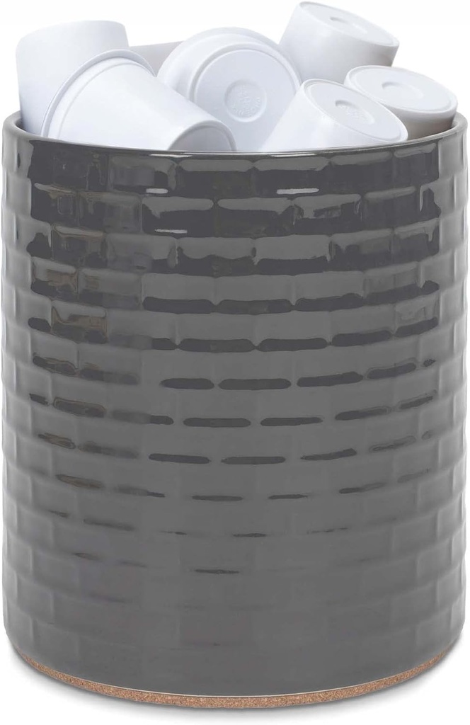 Elanze Designs Embossed Subway Tile Ceramic Stoneware Cork Bottom Kitchen K Cup Holder, Grey