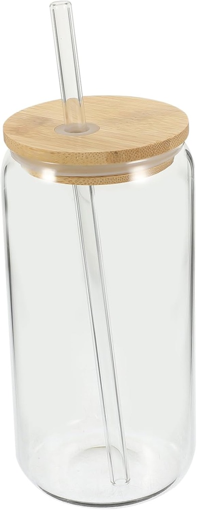 Milk Tea Glass Cup Bamboo Lid and Straw High Temperature Resistant Beverage Tumbler for Juices Cocktails and Daily Use