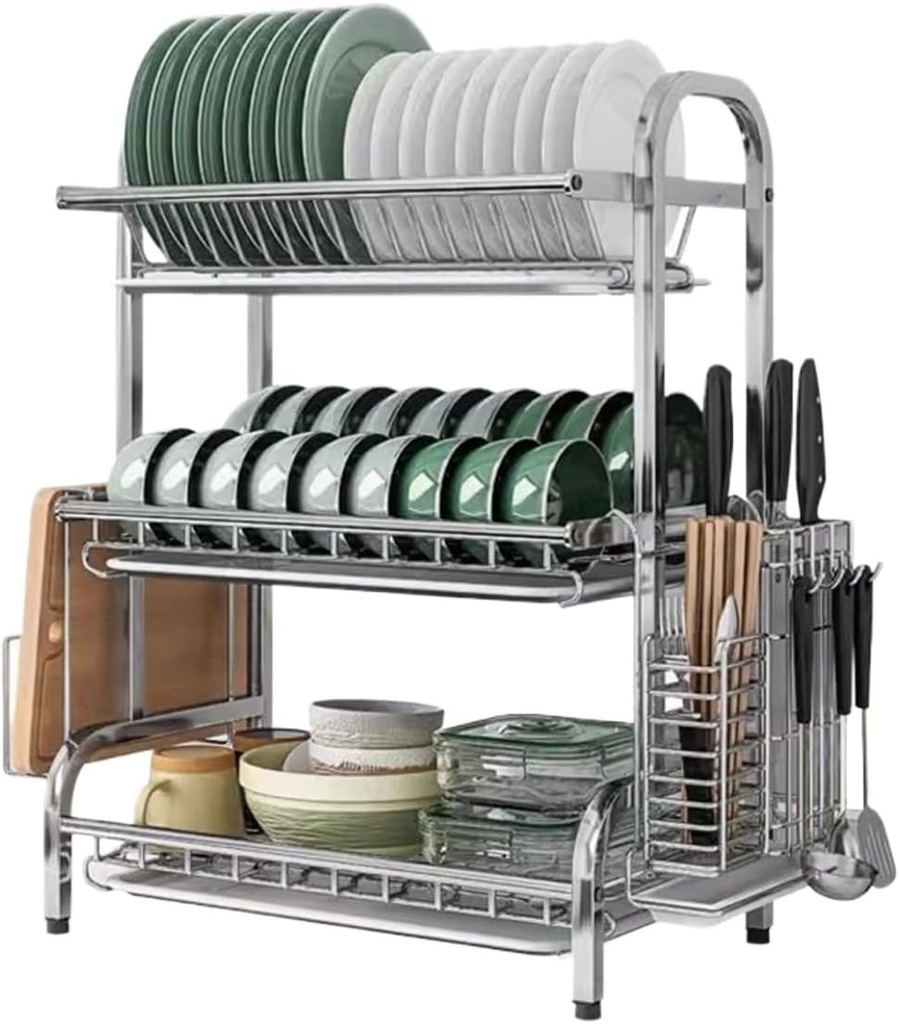 QUQUQ Kitchen Storage Organization 3 Tier Dish Orgainzer Rack 304 Stainless Steel Dish Drying Dryer Rack for Kitchen Shelf