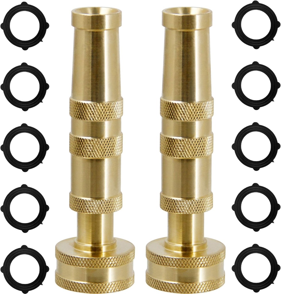 Triumpeek Solid Brass Hose Nozzle, 2 Pack 4" Heavy Duty Brass Garden Hose Nozzle with 10 Rubber Washers