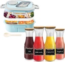 Bento Box & Glass Carafe with Bamboo Lids 4 Set