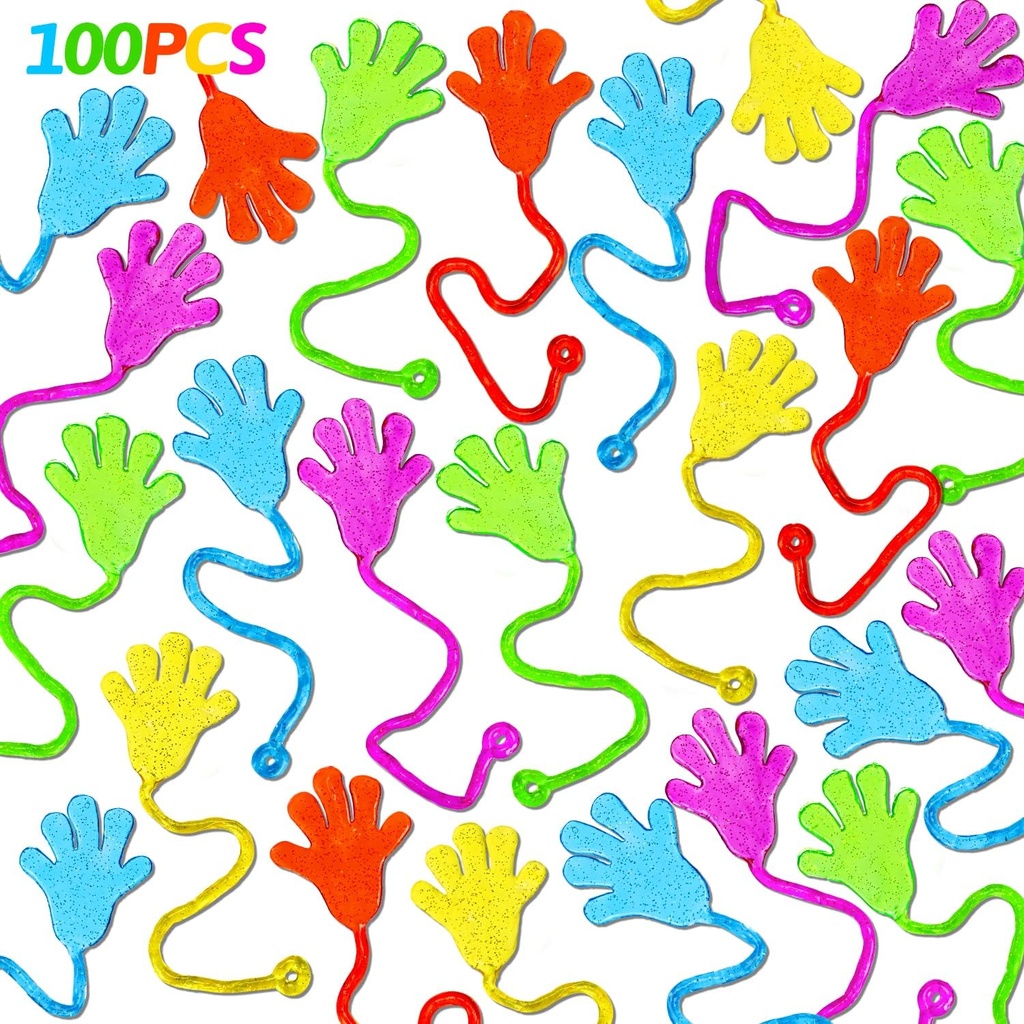 100PCS Glitter Sticky Hands Party Favors for Kids 4-8 8-12 Birthday Supplies Christmas Goodie Bag Stuffers Classroom Treasure Box Carnival Prizes Bulk Treat Trinkets Pinata Stuff Mini Stretchy Toys