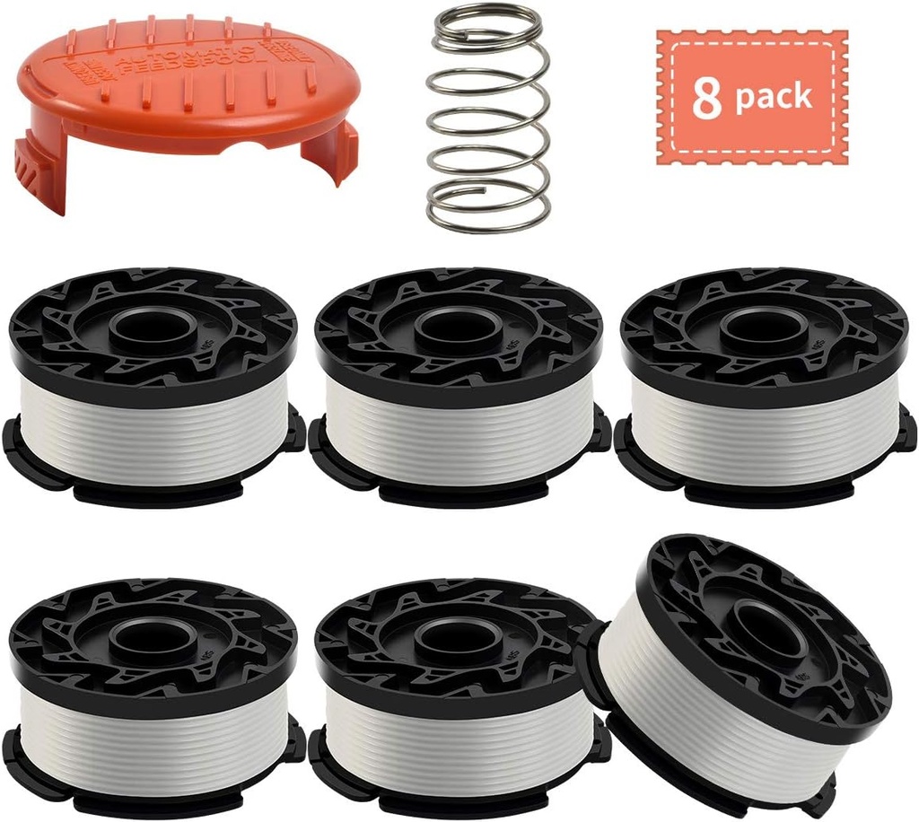 String Trimmer Line for Black and Decker Trimmer/Edger, AF-100, 6 Spools , 1 Cap , 1 Spring