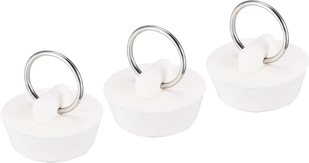 uxcell Rubber Sink Plug, White Drain Stopper Fit 1-1/8" to 1-3/16" Drain with Hanging Ring for Bathtub Kitchen and Bathroom 3pcs