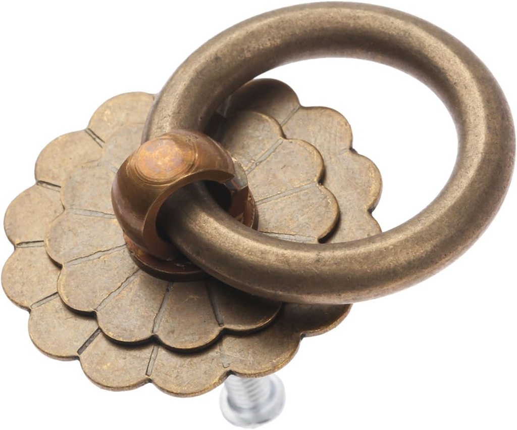 dophee 1PC Vintage Style Brass Ring Pulls, Round Cabinet Knobs Drawer Handles for Dresser Kitchen Cupboard Closet Door Furniture Hardware with Screws, Antique Brass