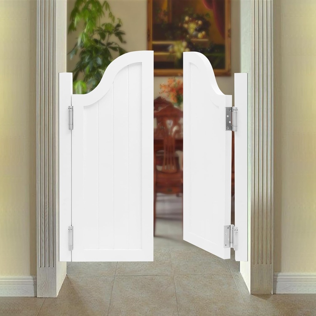 Swinging Door, Saloon Wood Cafe Door, Modern Porch Entrance Half Doors for House Kitchen Partition Doorways Bar with Hardware (White, Dual-Door, 31x35 Inch)