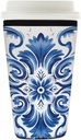 Blue Ethnic Mandala Floral Reusable Iced Coffee Sleeve Neoprene Insulated Drink Holder, Washable Anti-Slip Cold Cup Sleeve for Tumblers Bottles Glasses 26-28oz