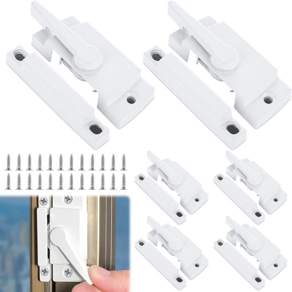 6 Pack Window Sash Locks, Cam Action Window Locks for Double Hung Window Latches Replacement, White Sliding Window Parts and Hardware Latch Lock for Vertical and Horizontal Sliding Windows