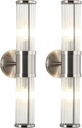 JOOSENLUX Bathroom Sconces Set of 2 Brushed Nickel Wall Sconce Light Fixtures with E12 Base and Glass Rod Design – Modern Vanity Light Fixture for Bathroom, Powder Room, Bedroom, Hallway