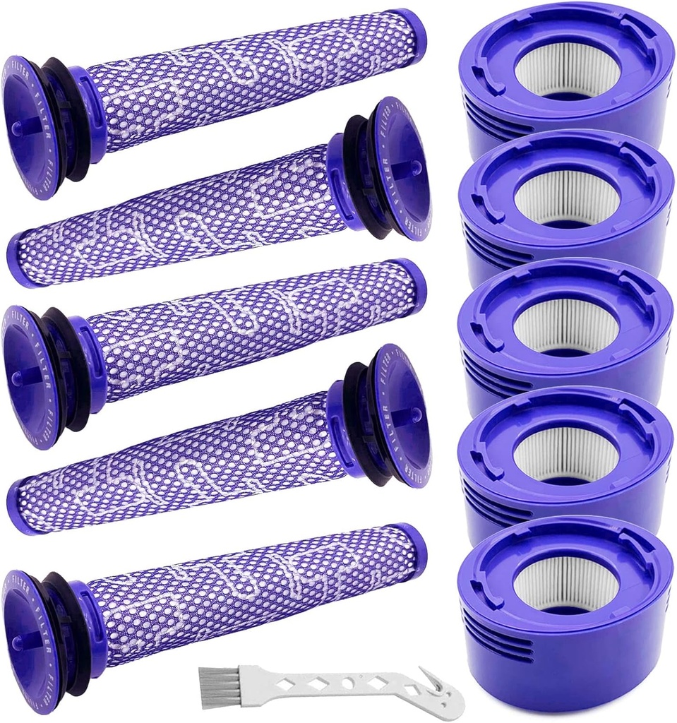 10 Pack Replacement Vacuum Filters Compatible with Dyson V7, V8 Cordless Vacuums - 5 Pre-Filters, 5 Post-Filters