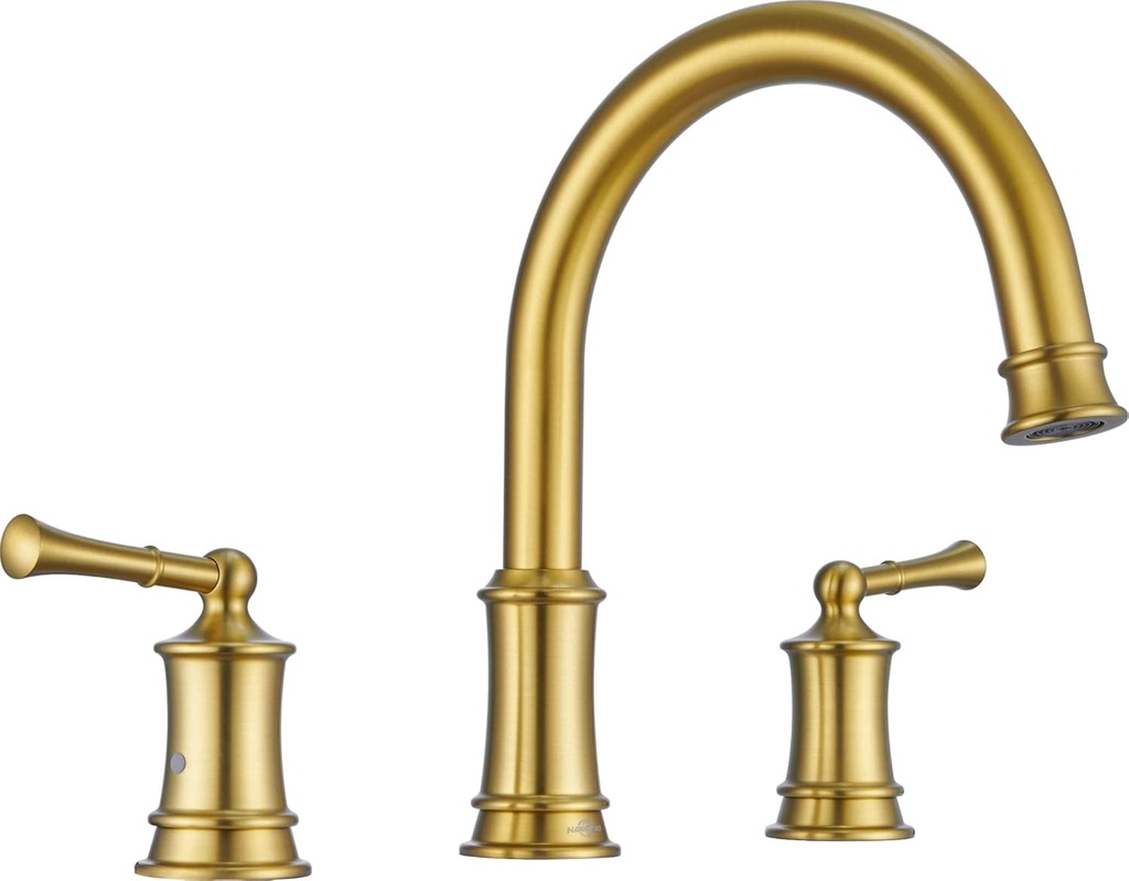 Brushed Gold Roman Tub Faucet, Antique Bathtub Faucet Set 3 Hole, High Flow Bath Tub Faucet 12-16 inch Widespread, Solid Brass Tub Filler 2 Handle 360° Swivel Spout Rough-in Valve(B2307-BG)