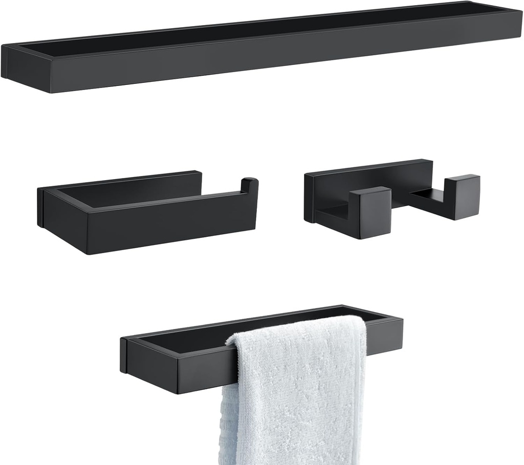 TNOMS Black Towel Bar Set, 4-Pieces Bathroom Hardware Set Modern Bathroom Towel Holder Set SUS304 Stainless Steel Wall Mounted Towel Rack Set,23.6 Inch