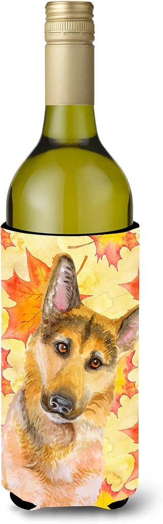 Caroline's Treasures BB9972LITERK German Shepherd #2 Fall Wine Bottle Hugger, Yellow Bottle Cooler Sleeve Hugger Machine Washable Collapsible Insulator Beverage Insulated Holder