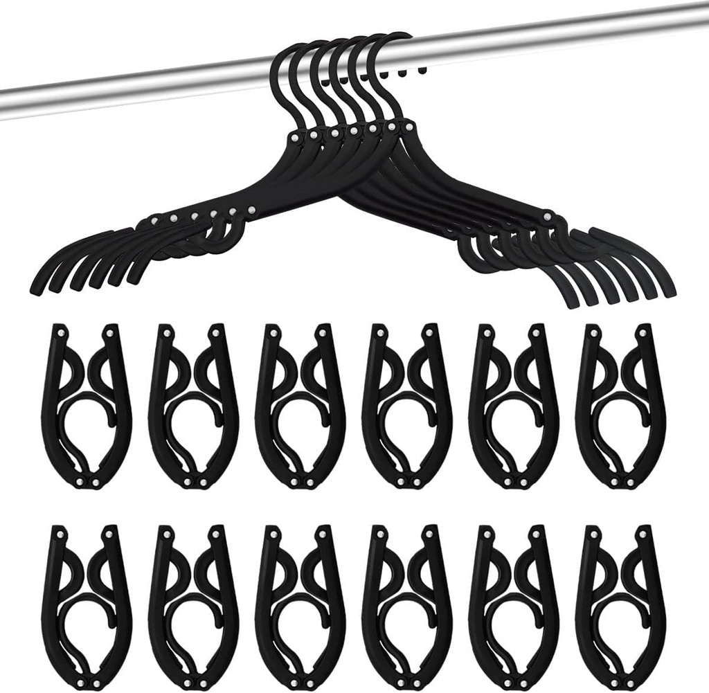12 PCS Travel Hangers Cruise Ship Essentials Portable Folding Clothes Hangers Travel Accessories Foldable Clothes Drying Rack (Black)