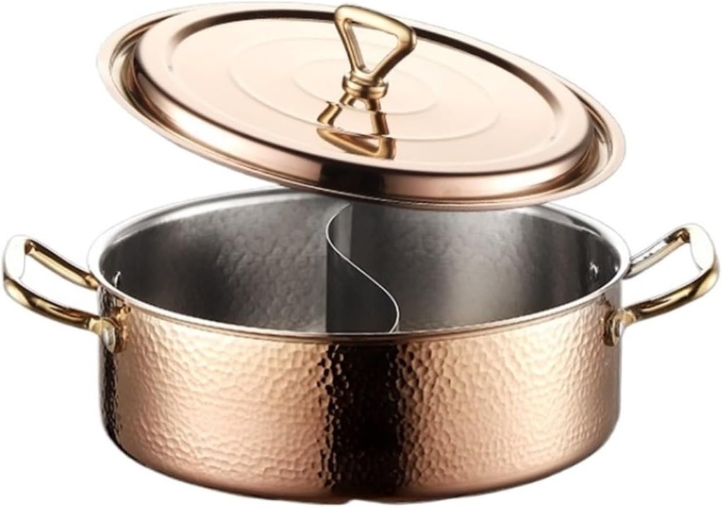 Hot Pot Cookware Shabu Hot Pot Divider Dual Sided Hot Pot Induction Cooktop Gas Stove Electric Stove Household Cooking Pot for Home Party(Gold,26cm)