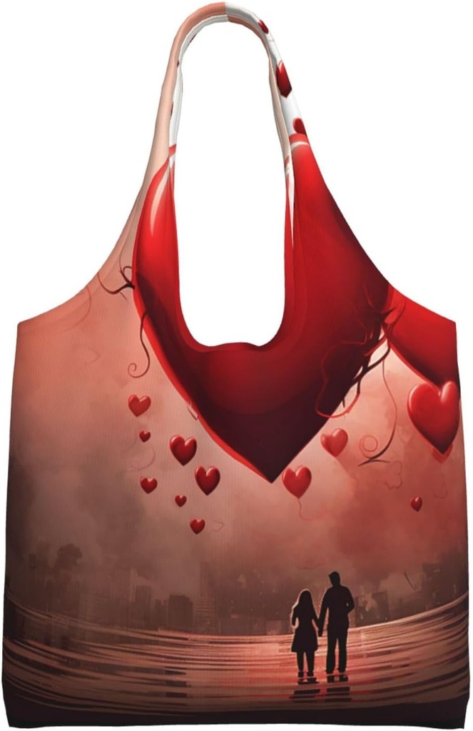 Valentine's Day Canvas Tote Bag Reusable Grocery Bags Shopping Bags Large Canvas Bags with Handles