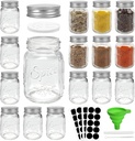 CycleMore 15 Pack 4oz Glass Mason Spice Jars, Round Spice Containers with Silver Metal Caps and Pour/Sift Shaker Lids-40pcs Labels,1pcs Silicone Collapsible Funnel,1pack Brush and 1 Pen Included
