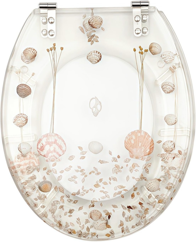 Resin Toilet Seat 16.73" x 13.98" Transparent Round Toilet Cover and Seat with Mute Close and Stainless Steel Strong Hinges