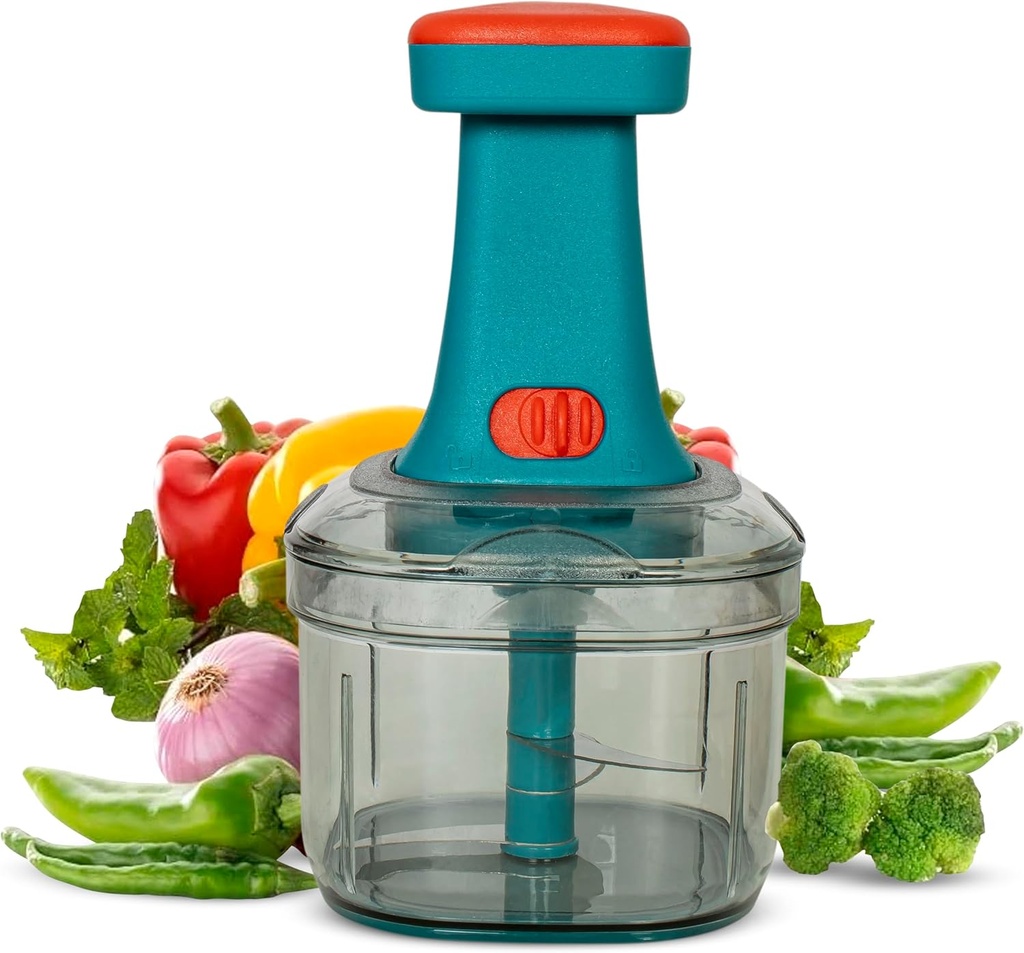 Press Push Chopper with 6 Blades for Effortless Chopping Vegetables