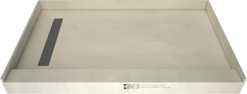 Tile Redi RT3260L-PVC-TBN Shower Pan with Left Drain- Single Curb Shower Base, 2" PVC Drain, and Grate Included, 60" Width x 32" Depth