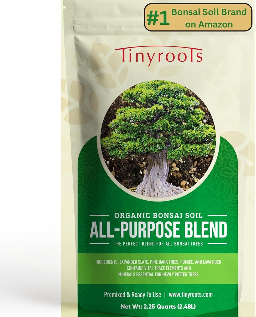 Bonsai Soil Mix by Tinyroots - All Purpose Bonsai Soil Mix Ready to Use Blend, Used for All Varieties of Bonsai Trees, 2.25 Quarts