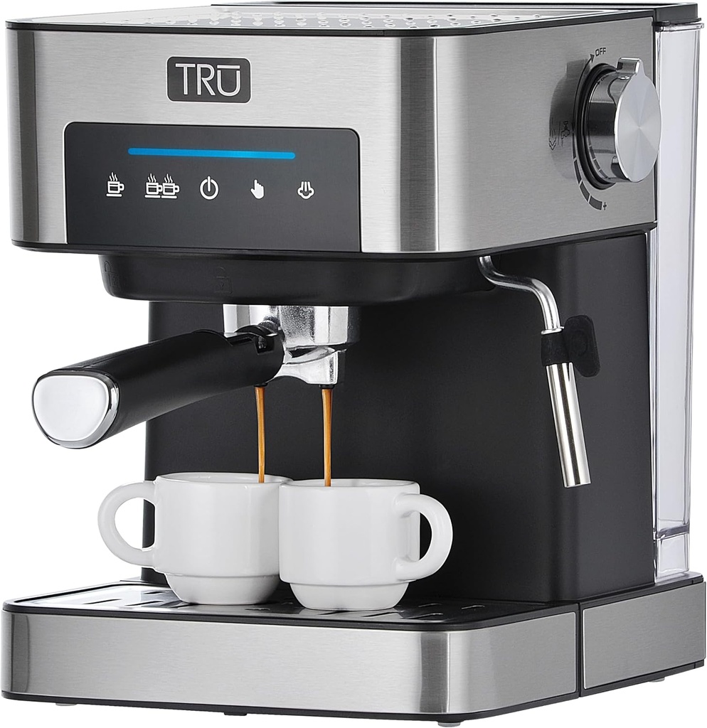 Tru Touch Screen Espresso Maker - Espresso Machine for Cappuccinos, Lattes & More - Includes Steam Wand, Cup Warmer & Drip Tray - Espresso Coffee Machine for the Kitchen - 56-Ounce Water Tank