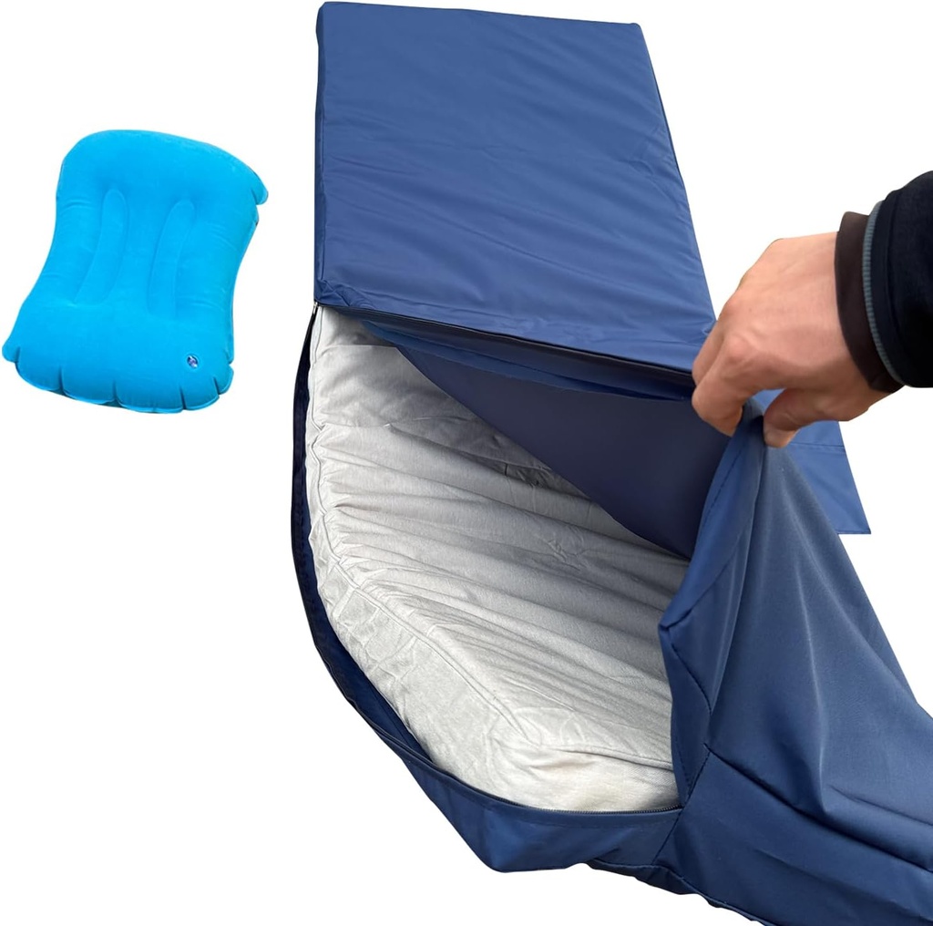 Replacement Covers for Outdoor Chaise Lounge Cushions, 80 x 26 x 3 Inch Patio Lounge Chair Cushion Covers–Waterproof, Fade-Resistant, with 2 Pockets & Inflatable Headrest (Cover Only) Navy blue