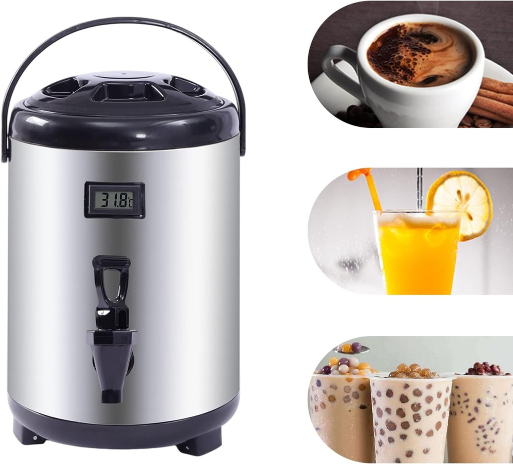 Stainless Steel Insulated Beverage Dispenser, Insulated Thermal Hot and Cold Beverage Dispenser with Spigot for Hot Tea, Coffee, Cold Milk, Water, Juice,Soup in Family Party, Cafe and Buffet (8L)